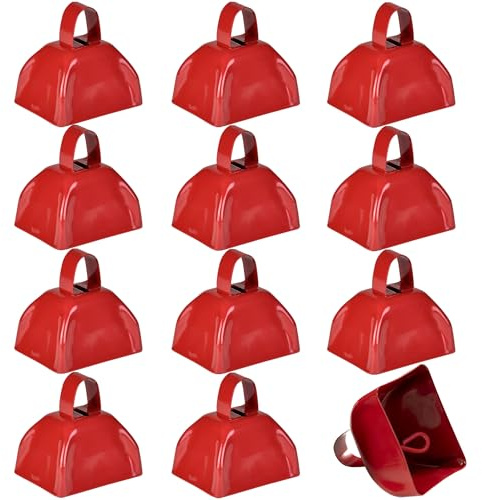 Metal Cowbell - 12 Pack, 3 Inch Red Cow Bells for Sporting Events, Cheering, Spirit, Loud Cow Bell Ideal Hand Percussion Cowbells Noise Makers for Sporting Events, Football Games, and Celebrations