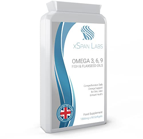 Omega Balanced 3, 6 & 9 Fish & Flaxseed Oil 1000mg, 90 Capsules - High Strength EPA, DHA, ALA & LA Formula with Added Vitamin E in Easy to Swallow softgel Capsules