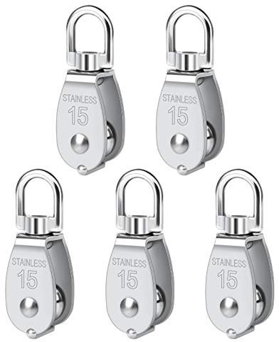 Fulushou Riemenscheibe, einfach, drehbar, 5 Stück, M15, einfache Riemenscheibe aus Edelstahl, robust, einfache Riemenscheibe, glatter Block, Ladelulle, 35 kg, für Seilhebekabel, Wäscheleine