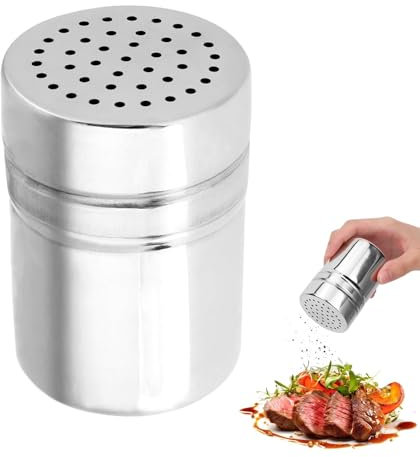 Salt Shaker, Stainless Steel Seasoning Sugar Shaker Spice Jars with Lids for Salt Peppy Chocolate Powder Icing Sugar Flour, 3 x 2 x 2in