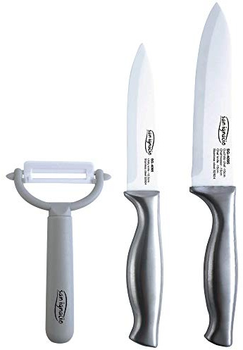 Set 3pcs: 2 cuchillos + pelador, en acero inoxidable + cerámica, colección Cronos