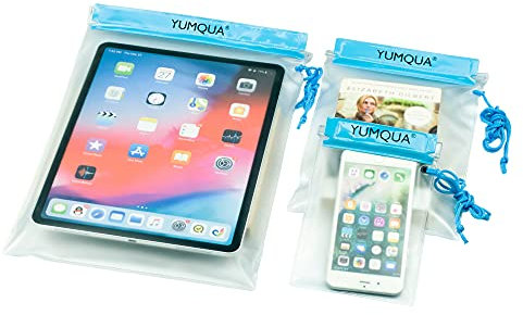 YUMQUA Waterproof Bag, Waterproof Pouch Dry Bag for Document Map Camera Tablet Phone Holder, Set of 3, Blue