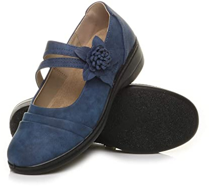 AJVANI Womens Ladies Wide fit Flat Grip Sole Padded Mary Jane Hook & Loop Comfort Shoes Size