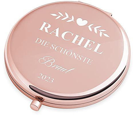 Maverton Klappspiegel mit Gravur - rund - Doppelspiegel - regulär + mit Vergrößerung - personalisierter Make-up-Spiegel - Reisespiegel für Handtaschen - Geschenk für Damen - Rosegold - Braut