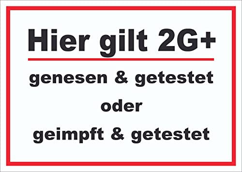 HB-Druck Hier Gilt 2G Plus Hinweis Schild mit Text waagerecht A3 Rückseite selbstklebend