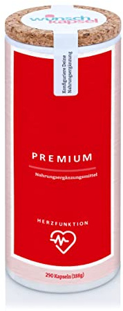 Wunschkapsel HERZFUNKTION Premium Ergänzung | unterstützt die Herzleistung und Kreislauf | exklusives Oxyjun (Arjuna), Weißdorn, Carnitin, Taurin, Q10, OPC | 290 vegane Kapseln, XL-Reichweite