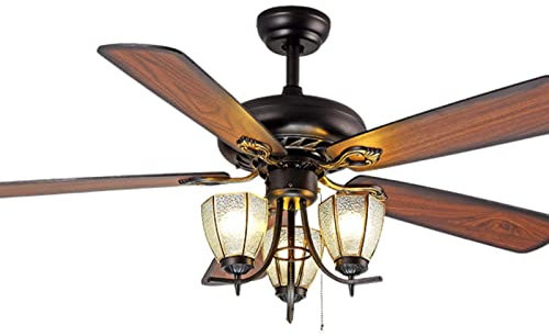 52 Inch Tiffany Style Ceiling Fan with Lights with Lamp Wooden Ceiling Fan Light 5 Reversible Palm Leaf Blades 3 Speeds Premium Light Fixtures Ceiling Fans Decoration Restaurant Living Room Bedroom,D