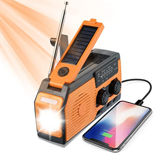 Notfallradio Solar Kurbel Tragbares Radio, AM/FM Kurbelradio mit 5000mAh Wiederaufladbares Batterie USB Handyladefunktion Taschenlampe für Wandern Camping Ourdoor Notfall