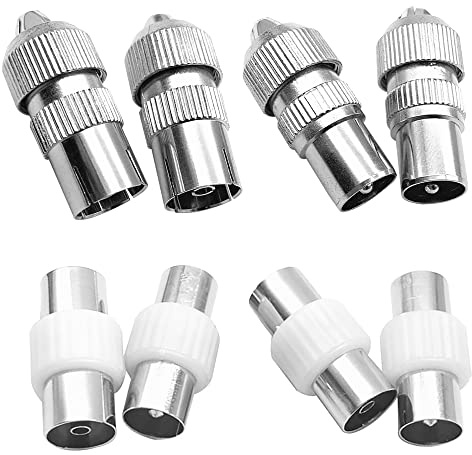IRYNA 8Pcs Aerial Connectors - 2x Female & 2x Male TV Aerial Coaxial Cable Connectors