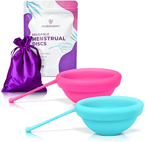 Ecoblossom Reusable Menstrual Disc - Menstrual Cup - Soft Period Disc for Women Designed with Flexible, Medical-Grade Silicone Period Cup (Pack of 2, Rose & Teal)