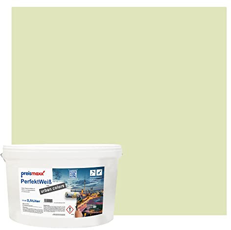Preismaxx Perfektweiß urban colors, bunte Wandfarbe, grün, apfelgrün, apple green 2,5L, Innenfarbe, hohe Deckkraft Klasse 2, matt