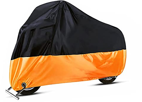 Tiardey Universelle wasserdichte Motorradabdeckung für den Außenbereich, UV-Kratzer, hitzebeständiger Schutz, Größe M – Orange und Schwarz