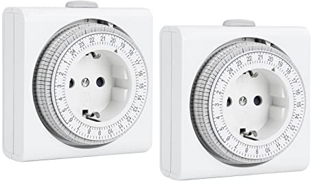 Presa Timer Meccanico, G-Homa Set da 2 Timer Analogici per Interni con 96 Segmenti, Intervallo di Commutazione 15 min, Ciclo On/Off Giornaliero, per Decorazioni Natalizie, Sicurezza Bambini