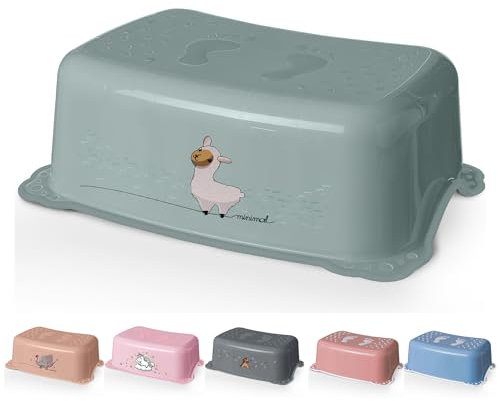 DOCARI Tritthocker Kinder Lama Grün - Kindertritt Waschbecken stabil und rutschfest - Toilettenhocker Kinder Hocker Badezimmer - Kinderhocker Tritthocker für Kinder Tritt Hocker Kinder Bad