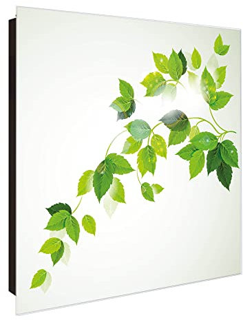 banjado Großer Schlüsselkasten Glas - Schlüsselbox 30x30cm mit 50 Haken - Schlüsselkasten modern für Schlüsselaufbewahrung mit beschreibbarer, magnetischer Glastür - Motiv Blätter Ranke