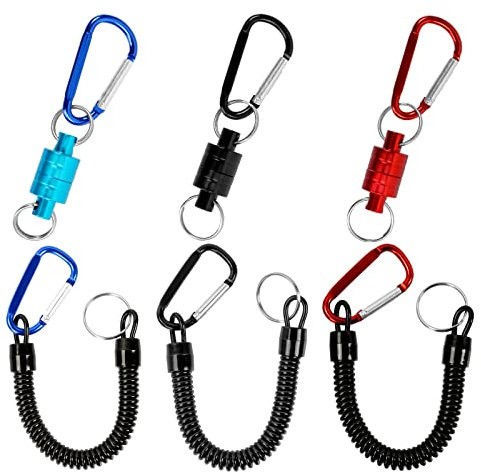 Magnetnetz Release Clip, 3 Stücke Magnetische Netzfreigabe, Magnetische Freigabe, Fliegenfischen Magnetnetz Release Retractor mit Spiralband, für Angelzubehör Schnell Fischernetze Anbringen und Lösen