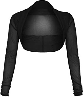 Womens Mesh Shrug Black Chiffon Bolero Sheer Long Sleeve Crop Cardigan Girls Top UK Size 8-20 (as8, Alpha, s, m, Regular, Regular, Black)