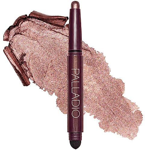 Palladio Waterproof Eyeshadow Stick with Blending Sponge, Long Lasting & Effortless Application, Smudge Free & Crease Proof Formula, Matte & Shimmer Shades, Buildable Eye Shadow (Burgundy Shimmer)