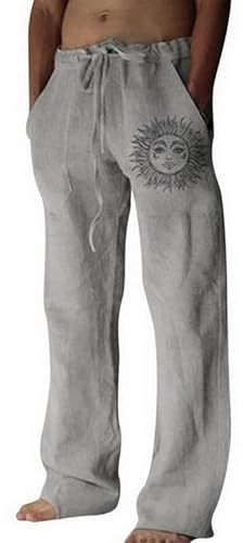 Litthing Pantaloni da Uomo Casual in Cotone Pantalone Sportivi Leggero Traspirante Elastico Jogging con Coulisse Gamba Larga