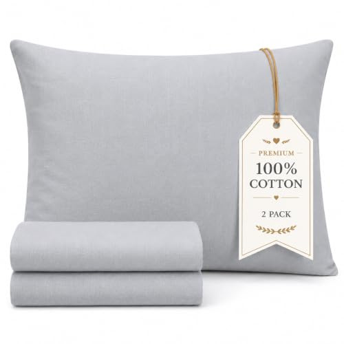 100% Cotton Pillow Cases 2 PacK (50x70) cm Light Grey | Ultra Soft Pillow Covers with Envelope Closure, Wrinkle & Fade Resistant