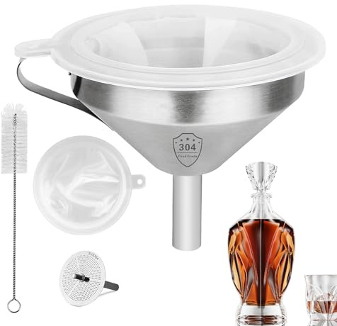 Moxeupon Edelstahltrichter mit Sieb, Küchentrichter-Set, 4 Stück lebensmittelechte Tee-Fett-Saft-Lebensmittelsiebe, Abnehmbarer 200-Mesh-Filter in Lebensmittelqualität für flüssige Zutaten