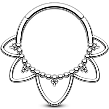 Agrewd Piercing de septum minimaliste en forme de fleur de lotus G23 en titane solide 16 G 316L en acier inoxydable pour septum et daith 8/10 mm pour homme et femme