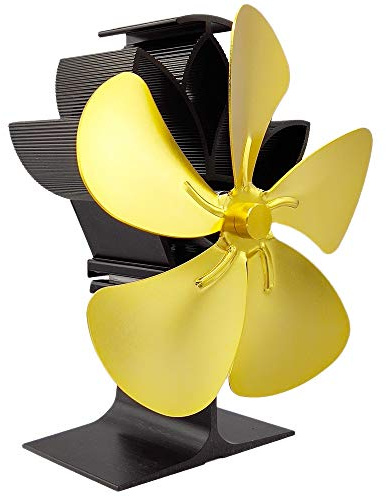 ZDdp Ventilateur de poêle à bois à 5 pales – Brûleur à bûches alimenté par la chaleur augmente 80 % d'air chaud en plus que les 2 pales respectueux de l'environnement avec thermomètre de poêle doré