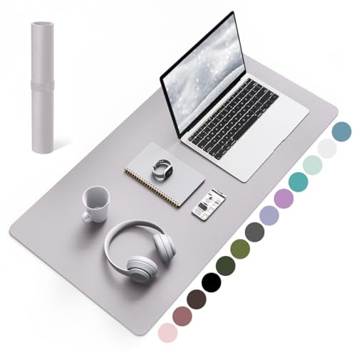 YSAGi Schreibtischunterlage, Premium Leder Mauspad, Graulila, 80x40cm | Rutschfeste Schreibtisch Unterlage, Tischunterlage, Multifunktionales Mousepad Schreibtisch Organizer für Büro & Homeoffice