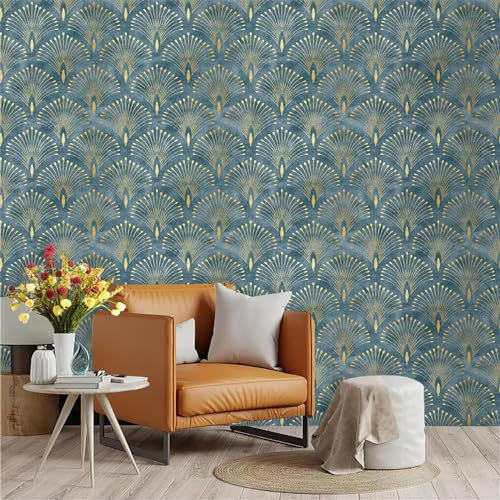Selbstklebende Tapete Abstraktes Gold Blau Strukturtapete Wandtattoo Schlafzimmer Tapete Selbstklebend Vliestapete Wallpaper for Living Room Tapeten Leicht zu Entfernen Wandschutzfolie 45x300cm