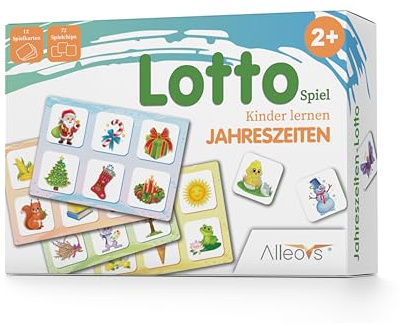 ALLEOVS® Kinder Lotto ab 2 Jahre „Jahreszeiten“ Spiel - Jahreszeiten Lernen Kinder – Lernspiel für Kleinkinder im Kindergarten mit 72 Karten – Pädagogische Kinderspiele zum Lernen Natur und Feiertage