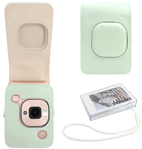 HIYQIN Leder Tasche Kompatibel mit Fujifilm Instax Mini LiPLAY, für Fujifilm Mini Liplay Tasche mit Film Halter, für Instax Mini Liplay Hülle und Zubehörpaket - Matcha Grün