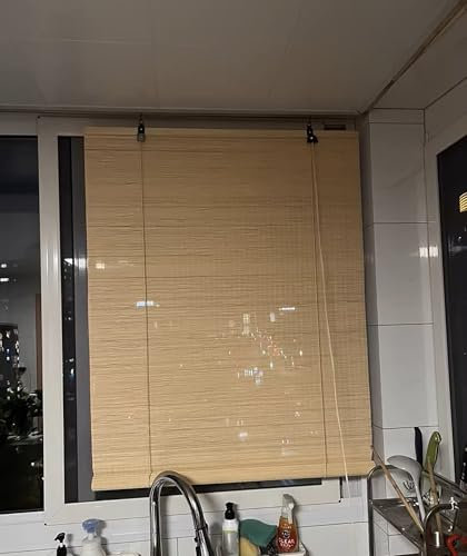 SGSKEIEY Natur Bambusrollo Retro Bambus Rollo Bambusrollos Outdoor für Innenräume Einfarbig - Natur lichtdurchlässig und verdunkelnd Wandmontage Sichtschutz (70x200cm/28x79in)