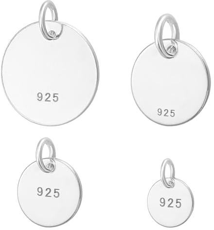 PH PandaHall 4 Größen 925 Sterling Silber Flache Blanko Runde Anhänger 6/8/10/12mm Stanzrohlinge Mit Biegering Für Die Herstellung von Halsketten Armbändern Und Schmuck.