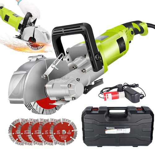 Fablestoryem Fresa Ranuradora de Pared de 4000 W, con Aspiración y 5 Discos de Corte de 125 mm, Profundidad de Ranura de 37 mm, Ancho de Ranura para Mármol, Granito, Hormigón,Green