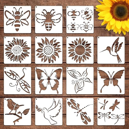 Yuanchu Natur Malerei Schablonen,15 St Schablone Wiederverwendbar 21 Muster Zeichenschablonen Kunststoff Malschablonen DIY Geschenkkarten Scrapbooking Fotoalbum Papier Karte Deko Blume Stencil