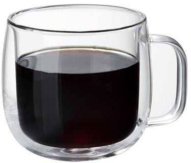 MESNEY Mug en Verre Double Paroi, Tasse à Café de 300ml en Verre Borosilicate Résistant à Haute Température, Tasse à Thé, Compatible Lave-vaisselle, Idéale pour Boissons Chaudes et Froides, 1 Pièce