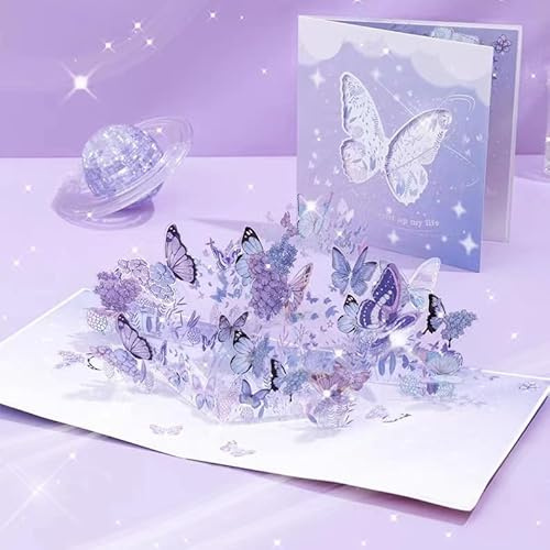 GEHENFRUCHT 3D Pop Up Karte Schmetterlinge, Lila Grußkarte mit Umschlag，3D Schmetterlingskarte für Frau Männer Freundin Geburtstagskarte, Muttertagskarte, Vatertagskarte (Butterfly-Purple)