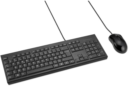 Kensington KM100 EQ – Ensemble Clavier Filaire et Souris ambidextre, Design Anti‑déversement, Compatible Windows et macOS, AZERTY, Noir – K75452FR