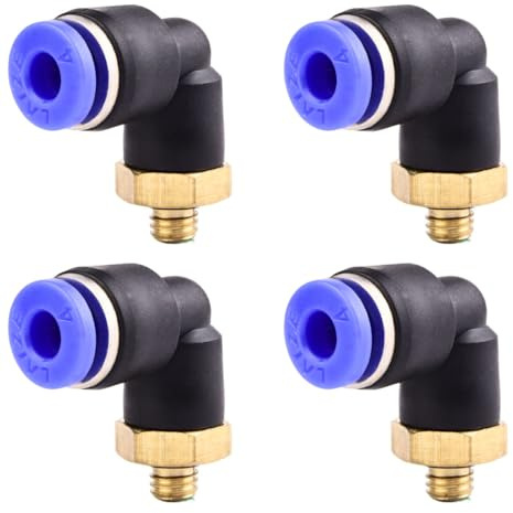 4 stycken 4 mm M5 PT pneumatiska 90°-vinkelskruvar med yttre gänga pneumatiska snabbkopplingar för uttag slangar push-in tryckluftsanslutning