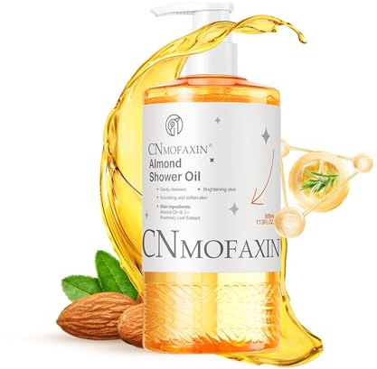 CNMOFAXIN Almond Shower Oil Body Wash 500ml - Moisturising & Softening Body Cleanser with Vitamin B3, Rosemary & Lavender - Gentle Shower Gel for Smooth, Radiant & Healthy Looking Skin