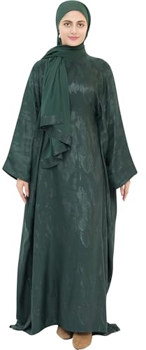 Zofocy Elegantes Hijab Komplettset Glänzende Abaya mit Chiffon Kopftuch Fledermausärmeln als Abendkleid für Muslimische Frauen