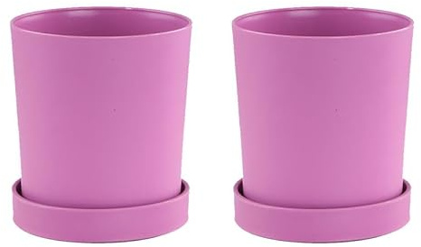 Aoktorkit 2 juegos de macetas pequeñas con platillos de plástico rosa para plantas suculentas de cactus