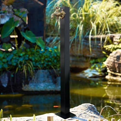 Renmlion Stainless Steel Square Vertical Garden Water Column，Outdoor Courtyard Water Faucet Pillar Floor Mounted Garden Water Tap Decorative Water Feature Fountain for Irrigation