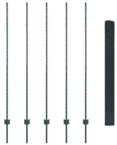 vidaXL Zaun mit Pfosten Grün 1,6 x 10 m Stahl, Garten und Terrasse, robuster Gartenzaun, anpassbare Begrenzung, wetterfeste Paneele