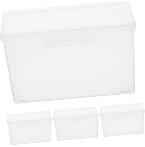 FUNNETOYU Scatola Portaoggetti Trasparente in Plastica 220ml Coperchio Sicuro Per Biglietti D'auguri e Foto, Contenitore Portafoto Compatto Multifunzionale Per Casa e Ufficio Set Da 4 Pezzi