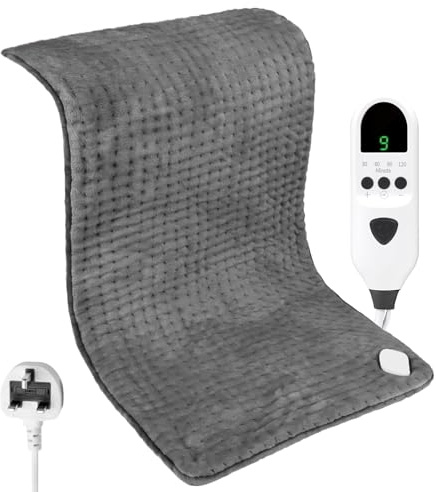 Longzhuo Heat Pad,30 x 60cm Electric Heating Pad for Back Pain Relief Flannel Rechargeable Heat Pad with 9 - Level Temperature Control, Timer & Machine Eashable Design (Grey)