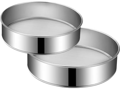 2 Pack Flour Sifter,Stainless Steel Fine Mesh Strainers Flour Sieve,8 Inch 60 Mesh and 10 Inch 40 Mesh for Baking Cake Bread (8/60 mesh and 10/40 mesh)