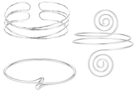 XFSRG Bracelet Bras Femme Spirale Acier Inoxydable Bijoux Femme Or Argent Bracelet Mode Accessoire Bras Upper Arm Cuff Adjustable (Argent)