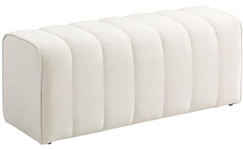 HOMCOM Bett Sitzbank Leinenoptik Kanal-Tufting 110 x 40 x 44 cm Cremeweiß