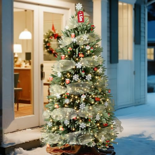 Soontrans Künstlicher Weihnachtsbaum Roli Serie Geschmückte Weihnachtsbaum mit Beleuchtung, 240 Warmweiß LEDs mit 8 Modi & 553 Gefroste PVC-PE Zweigen & Dekoband & Anhänger & Tasche (150 cm)